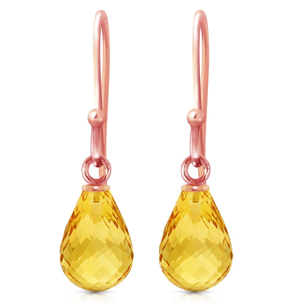 14K. SOLID GOLD FISH HOOK EARRINGS WITH CITRINES - Picture 2 of 5